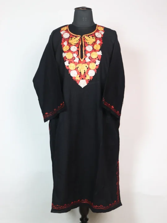 Black Kashmiri Pheran Cashmilion Wool Aari Work Sundri