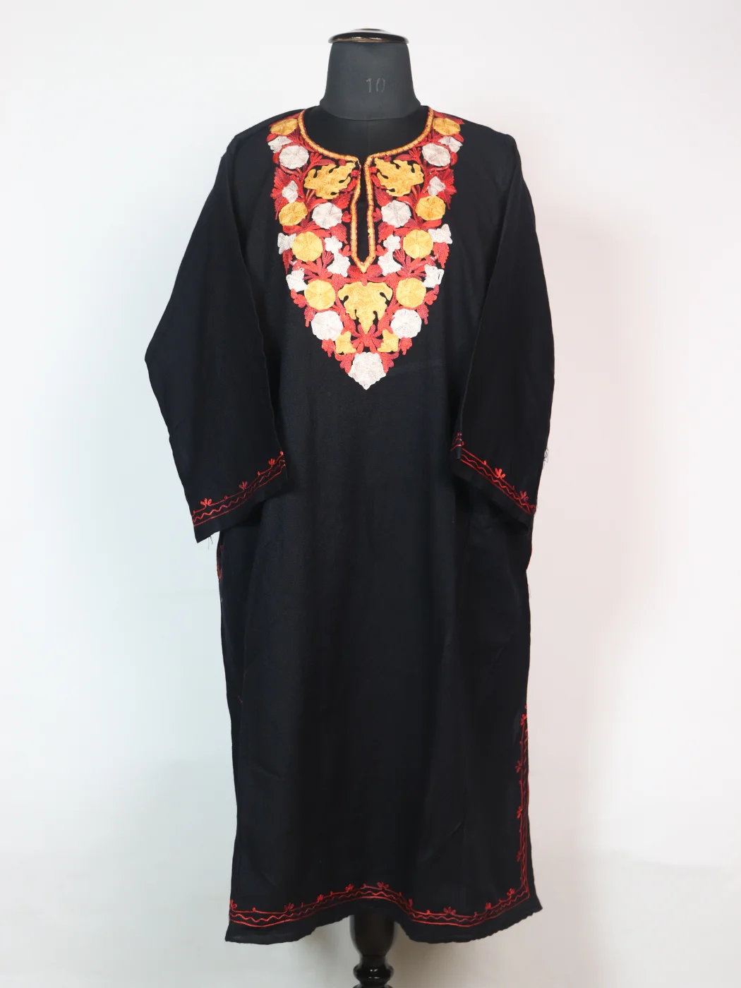 Black Kashmiri Pheran Cashmilion Wool Aari Work Sundri