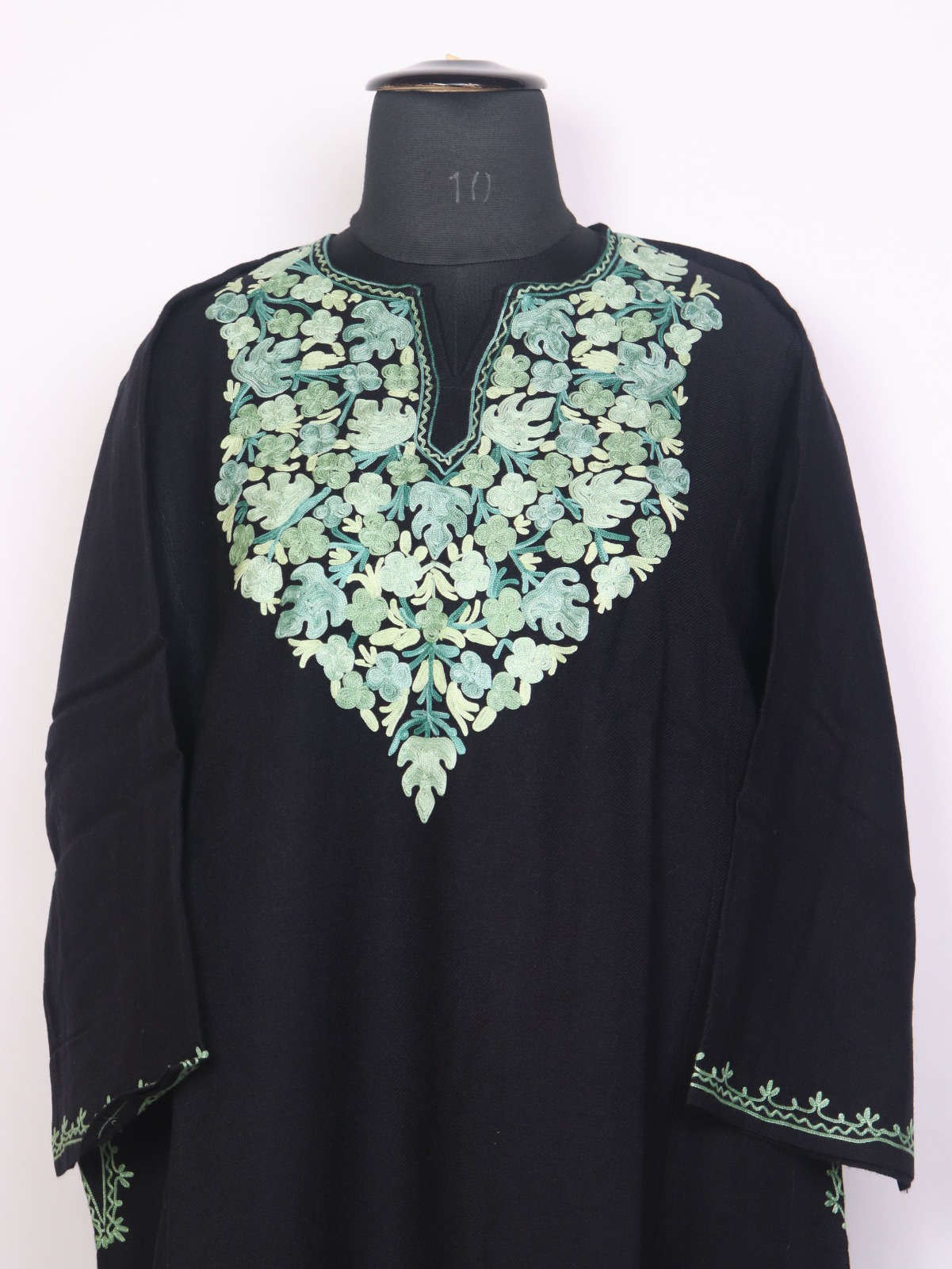 Kashmiri Kajal Black Cashmilon Wool Pheran For Women With Aari Embroidery - Image 2