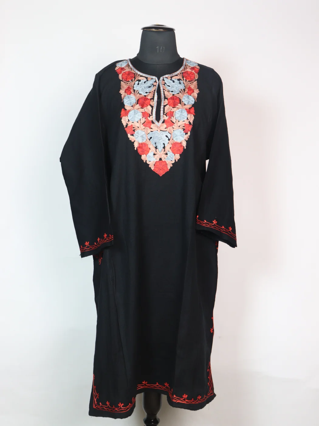 Black Kashmiri Pheran Cashmilion Wool Aari Embroidery Abroo