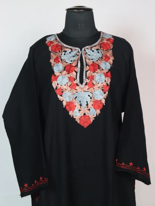 Black Kashmiri Pheran Cashmilion Wool Aari Embroidery Abroo - Image 2