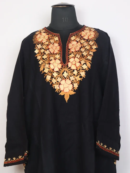 Anwar Black Kashmiri Cashmilon Wool Pheran Aari Kadhai - Image 2