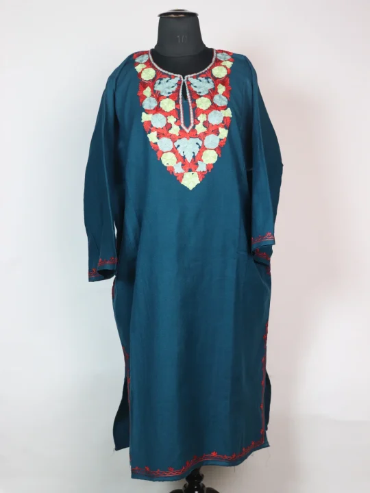 Blue Kashmiri Pheran Cashmilion Wool Comes In Aari Embroidery Aneesa