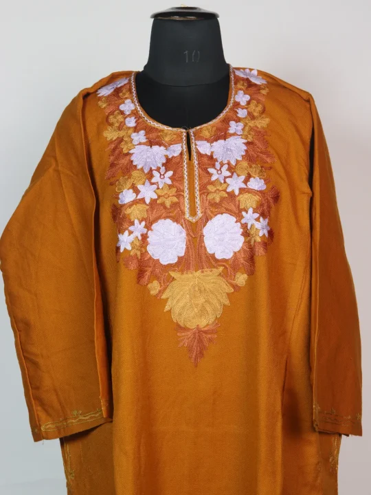Yellow Kashmiri Pheran Cashmilion Wool Aari Work Farhana - Image 2