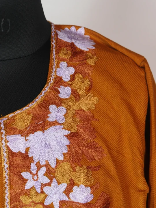 Yellow Kashmiri Pheran Cashmilion Wool Aari Work Farhana - Image 3