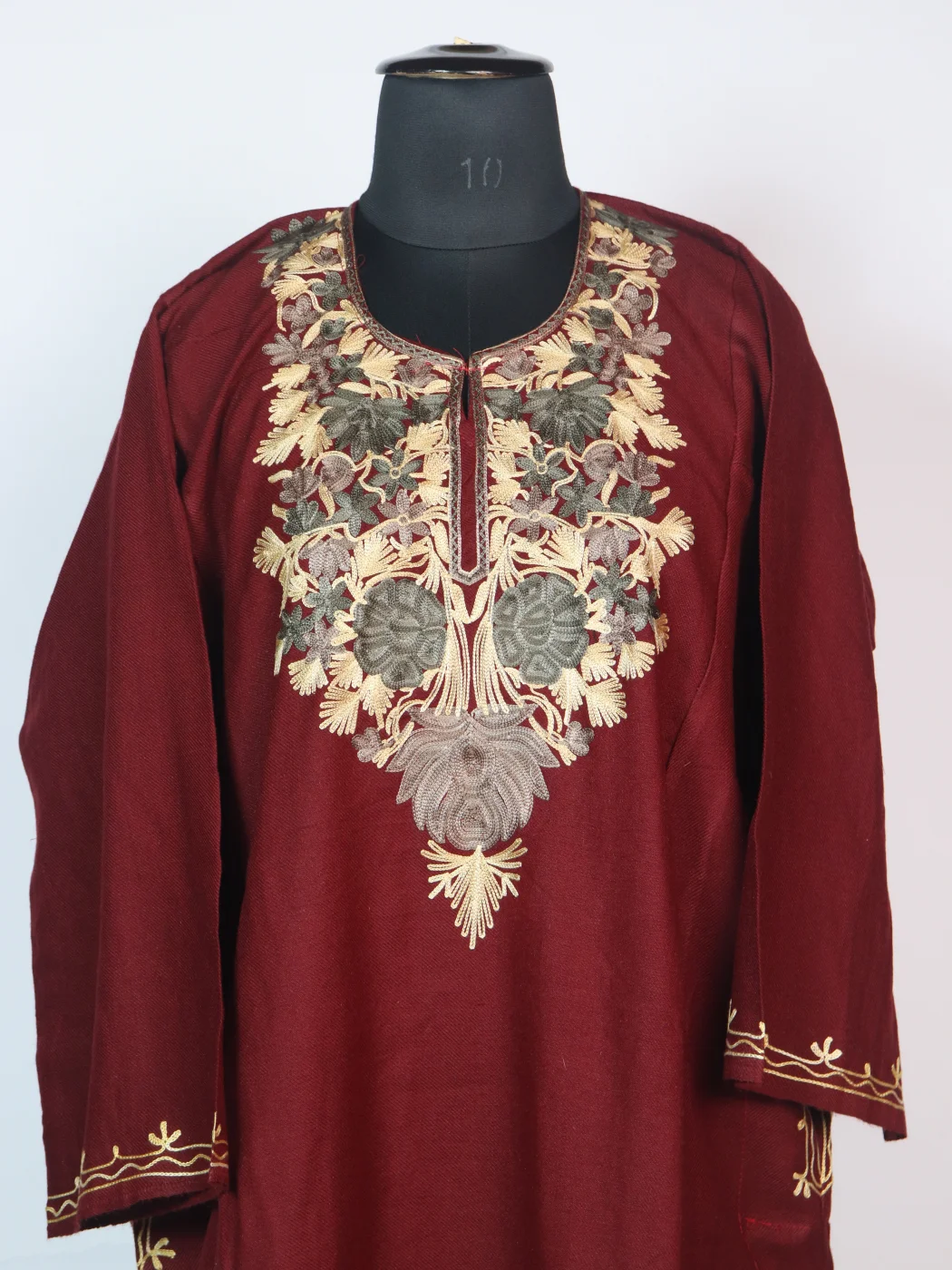 Maroon Kashmiri Pheran Cashmilion Wool Aari Kadhai - Image 2