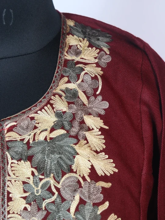 Maroon Kashmiri Pheran Cashmilion Wool Aari Kadhai - Image 3