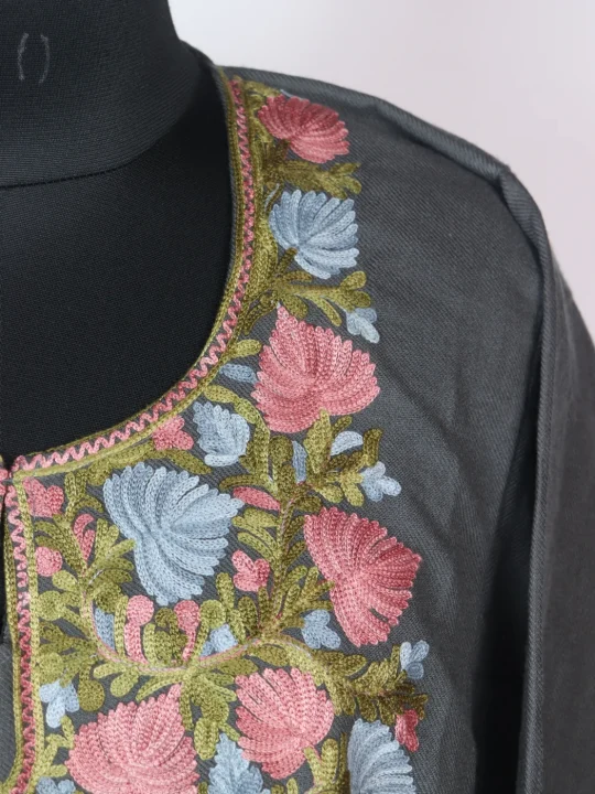 Grey Kashmiri Pheran Cashmilion Wool Aari Embroidery Kulsum - Image 3