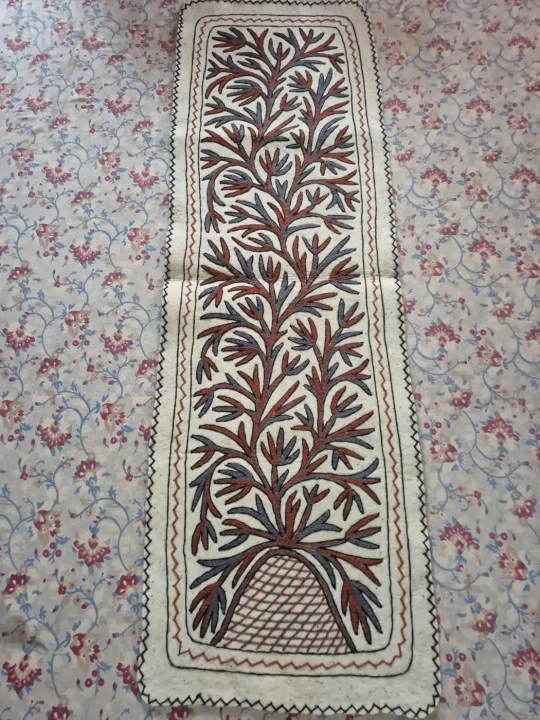 Hand Embroidered Kashmiri Namda Floral Vine Runner with Multicolour Motifs – 6x2 Feet