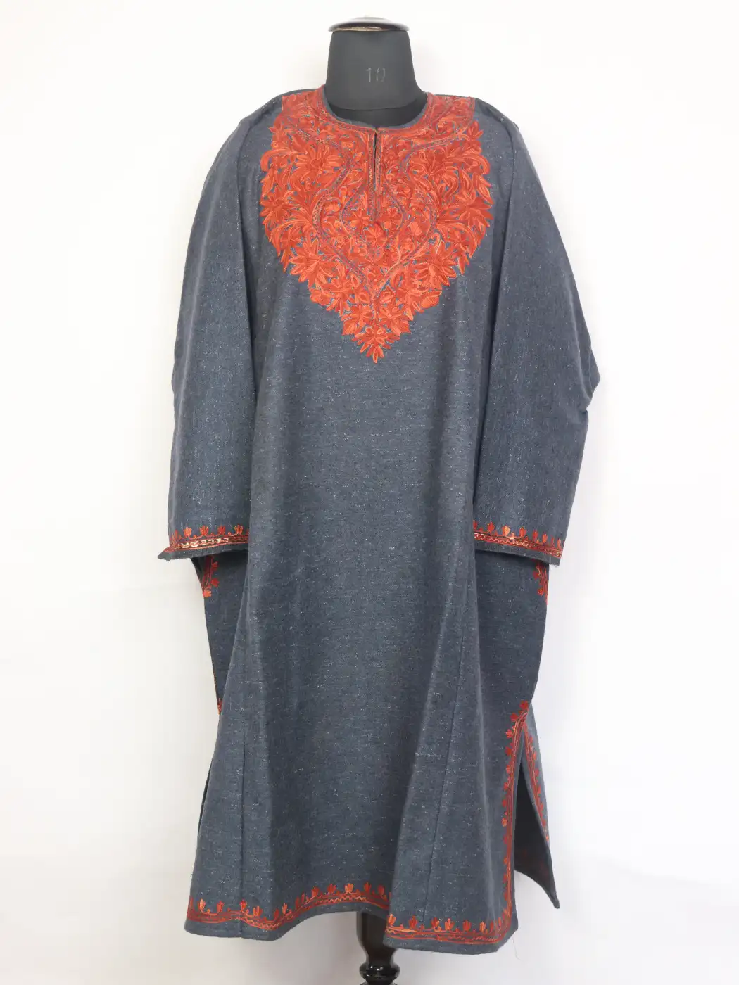 Laila Teal Grey Kashmiri Pheran For Women With Aari Embroidery