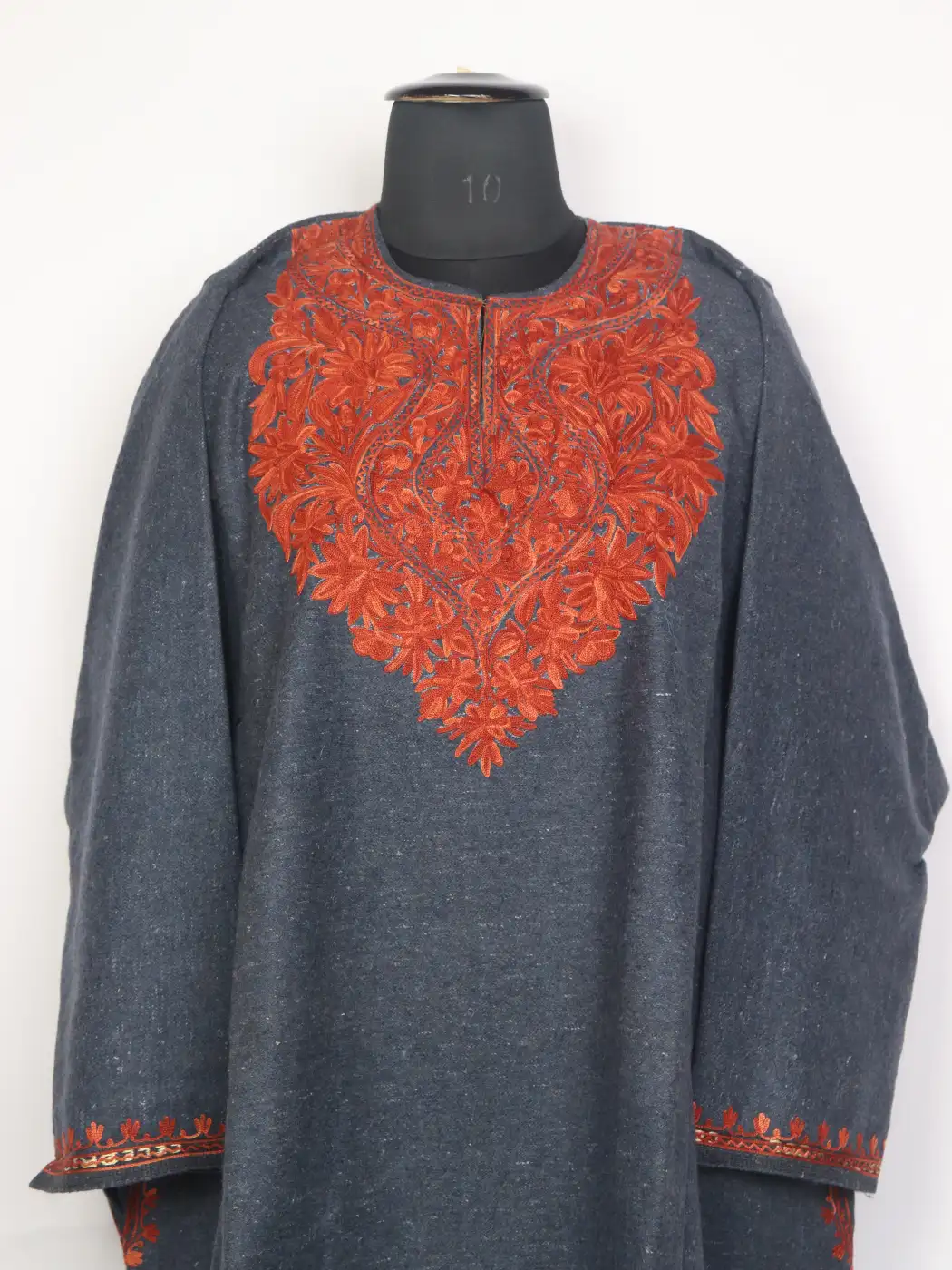 Laila Teal Grey Kashmiri Pheran For Women With Aari Embroidery - Image 2