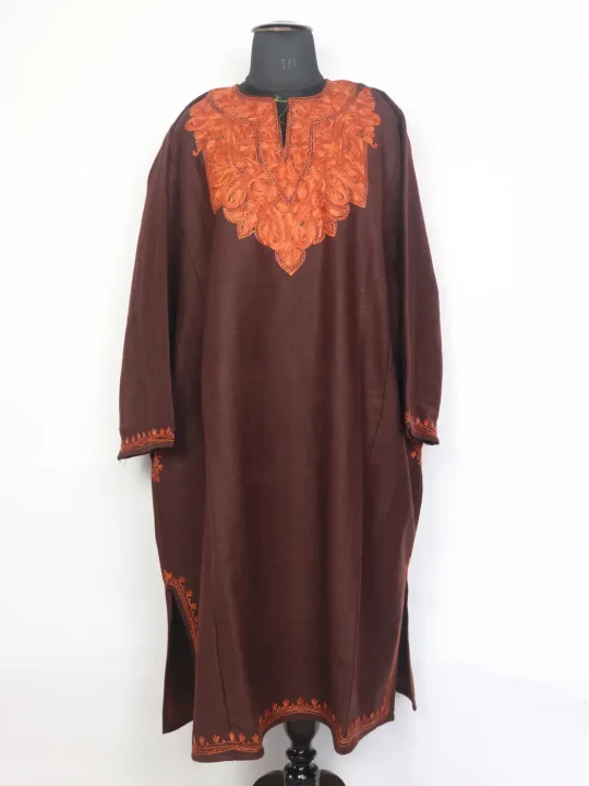 Mansha Wine Kashmiri Pheran For Women With Aari work