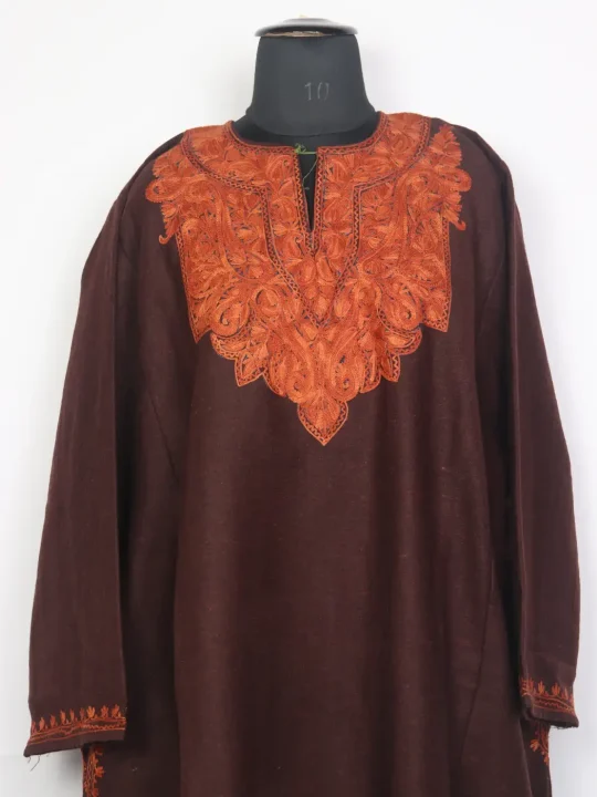 Mansha Wine Kashmiri Pheran For Women With Aari work - Image 2