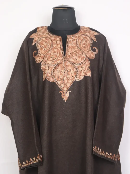 Yemberzal Brown Tweed Kashmiri Pheran With Aari work - Image 2