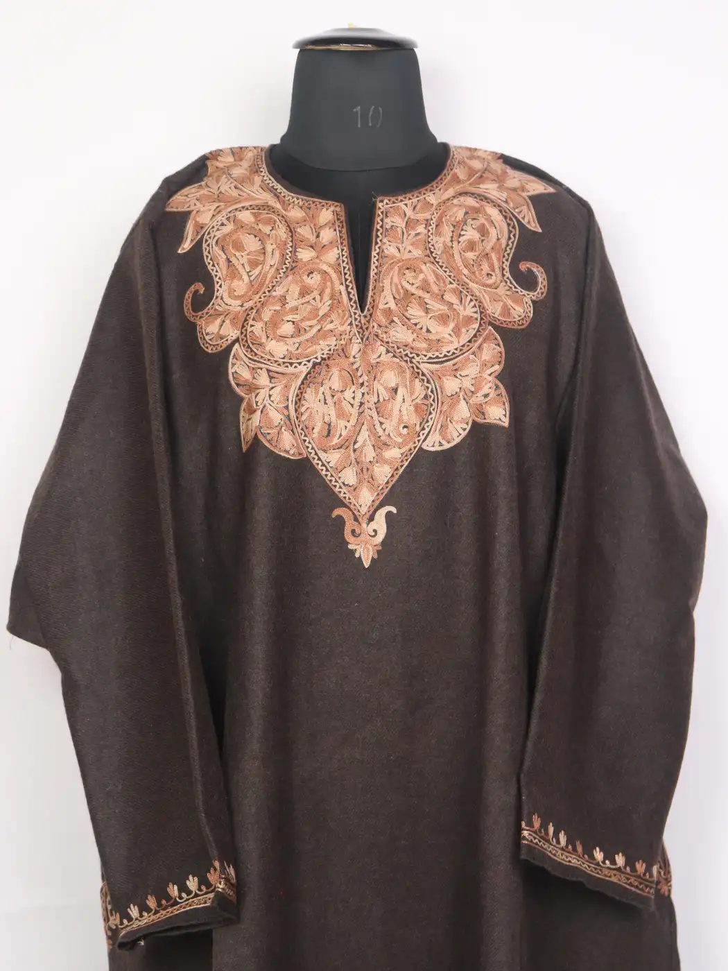 Yemberzal Brown Tweed Kashmiri Pheran With Aari work - Image 2