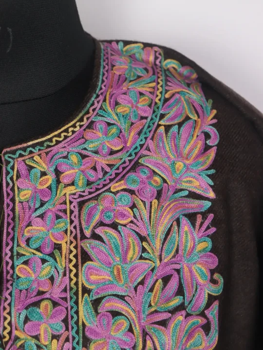 Kongposh Brown Tweed Kashmiri Pheran With Aari work - Image 3