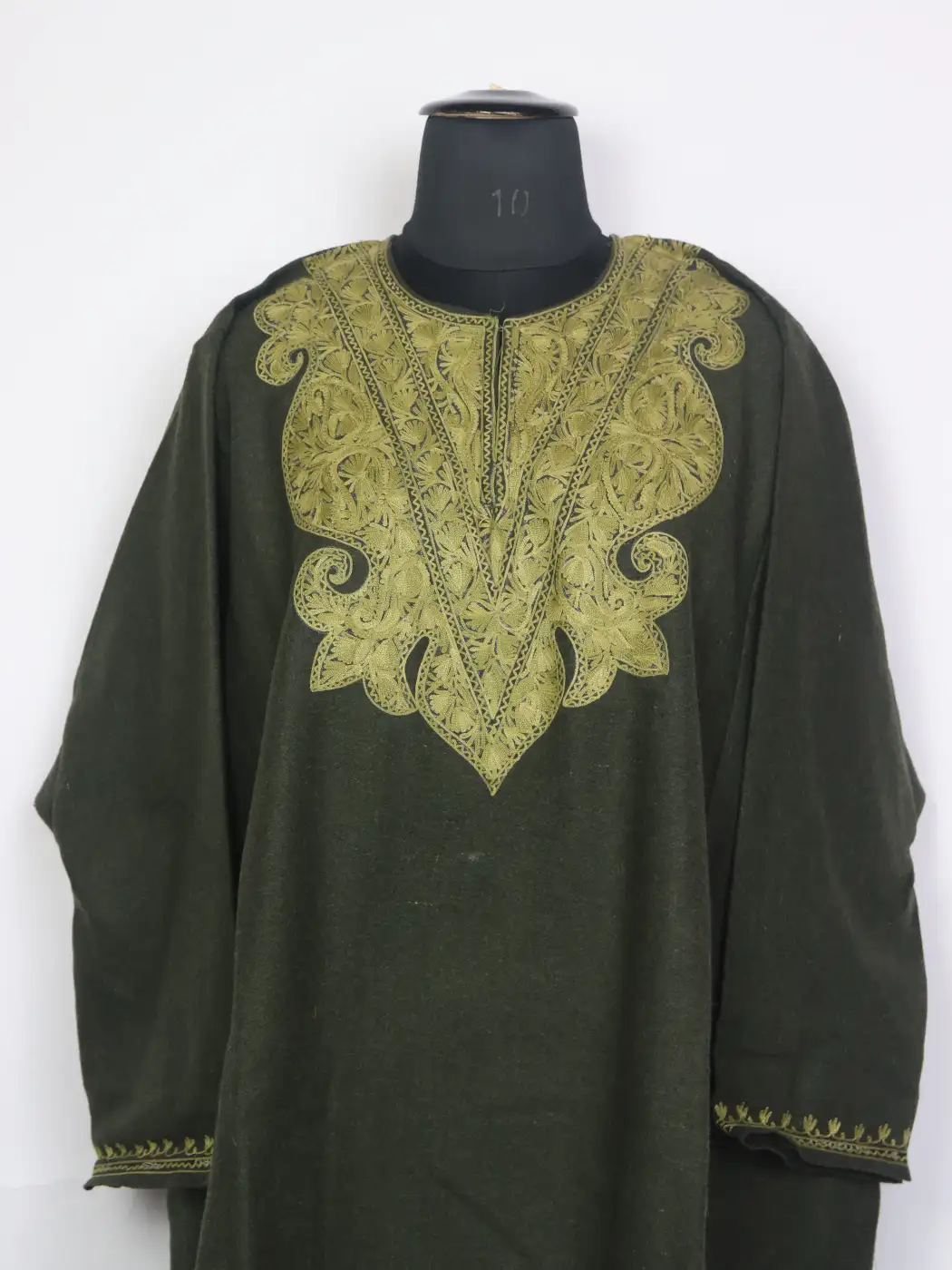 Zohra Green Tweed Kashmiri Pheran for Women With Aari Work - Image 2