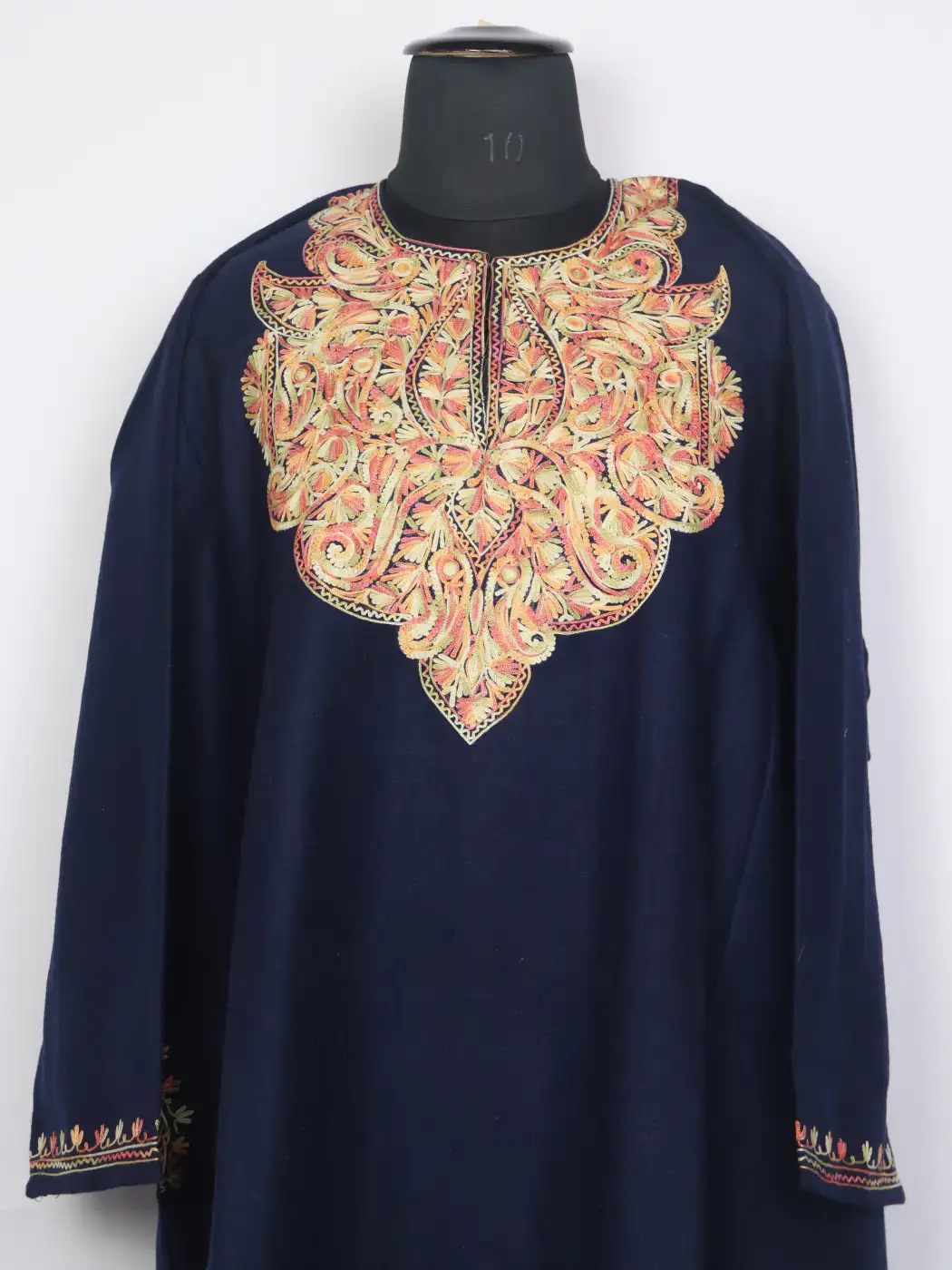 Noor Navy Blue Tweed Kashmiri Pheran For Women With Aari Work - Image 2