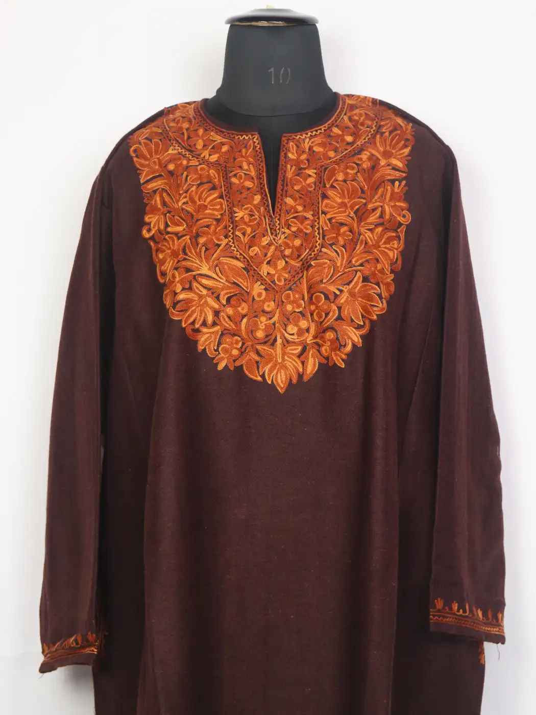 Zareen Brown Tweed Pheran For Women With Aari Embroidery - Image 2