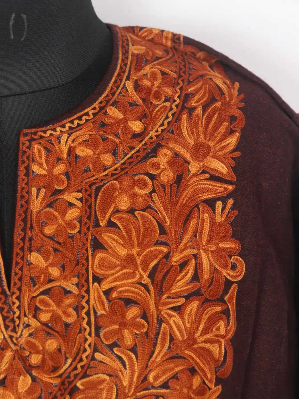 Zareen Brown Tweed Pheran For Women With Aari Embroidery - Image 3