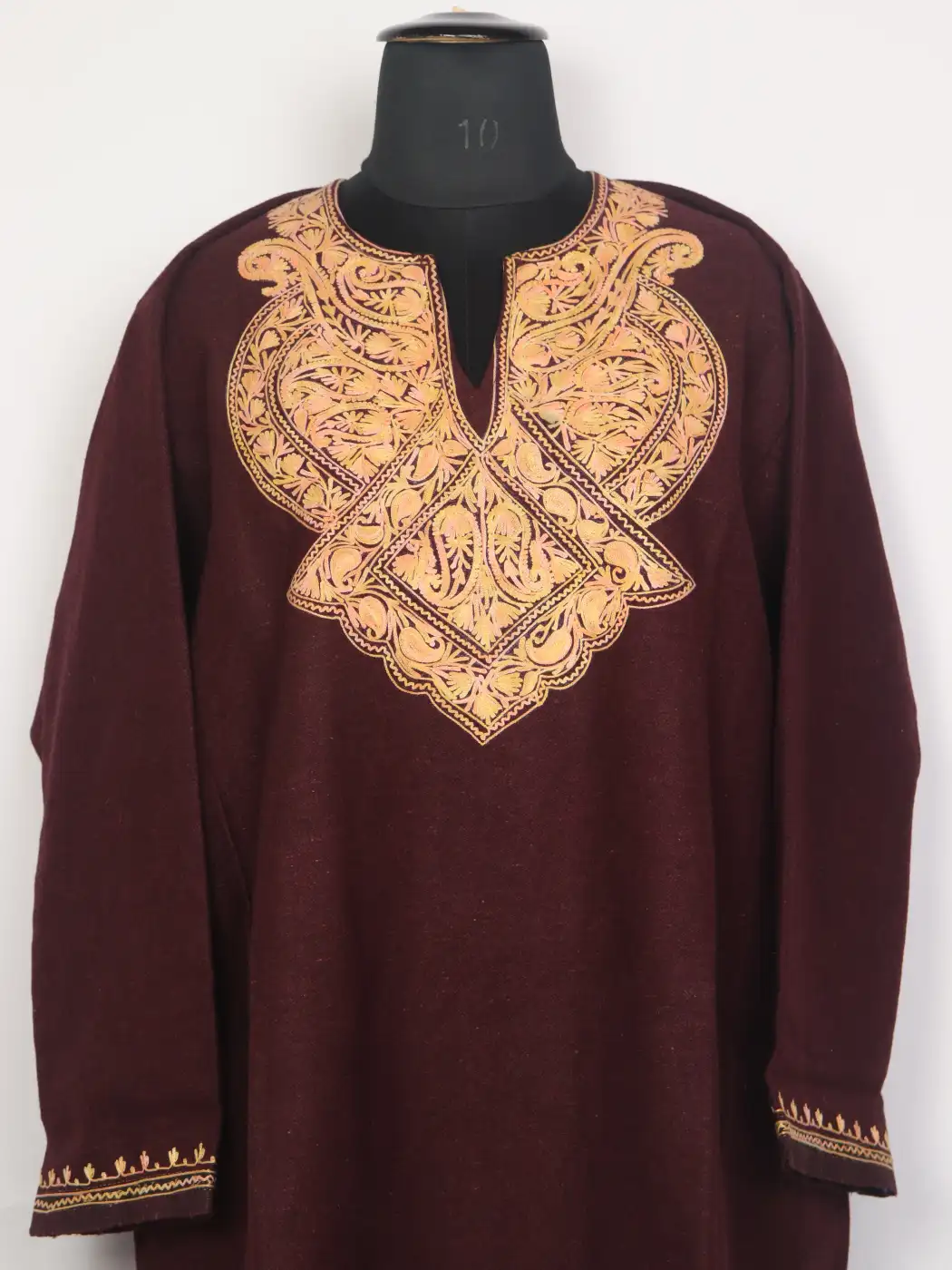 Mahnoor Maroon Tweed Kashmiri Pheran For Women With Aari Embroidery - Image 2