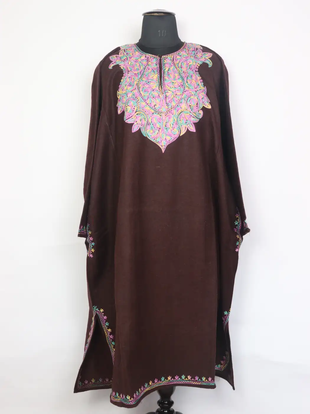 Kasturi Brown Tweed Kashmiri Pheran For Women With Aari Embroidery