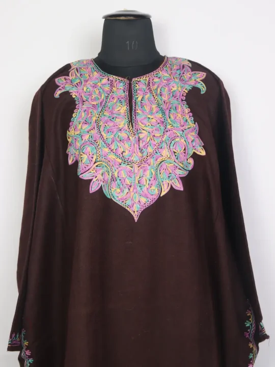 Kasturi Brown Tweed Kashmiri Pheran For Women With Aari Embroidery - Image 2