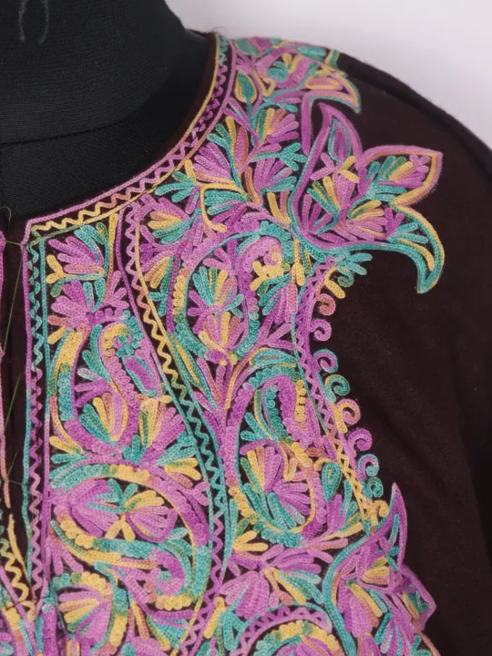 Kasturi Brown Tweed Kashmiri Pheran For Women With Aari Embroidery - Image 3