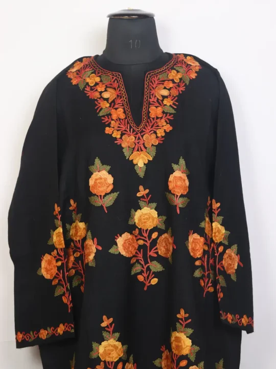 Naazmeen Black Kashmiri Boothidar Aari Work Raffal Wool Pheran - Image 2