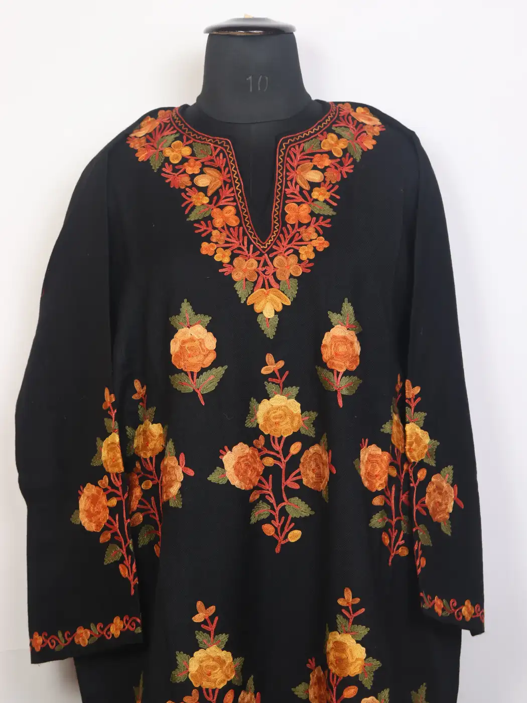 Naazmeen Black Kashmiri Boothidar Aari Work Raffal Wool Pheran - Image 2