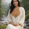 Nazneen White Kashmiri Pheran in Cashmilon Wool with Aari Work