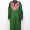 Noor Kashmiri Green Pheran with Hand Aari Work in Raffal Wool