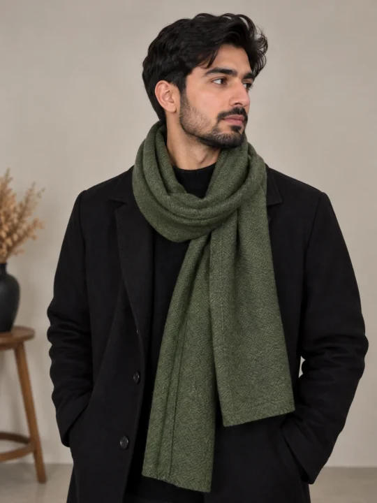 Handloom Tweed Kashmir Unisex Muffler Olive Green Zaid