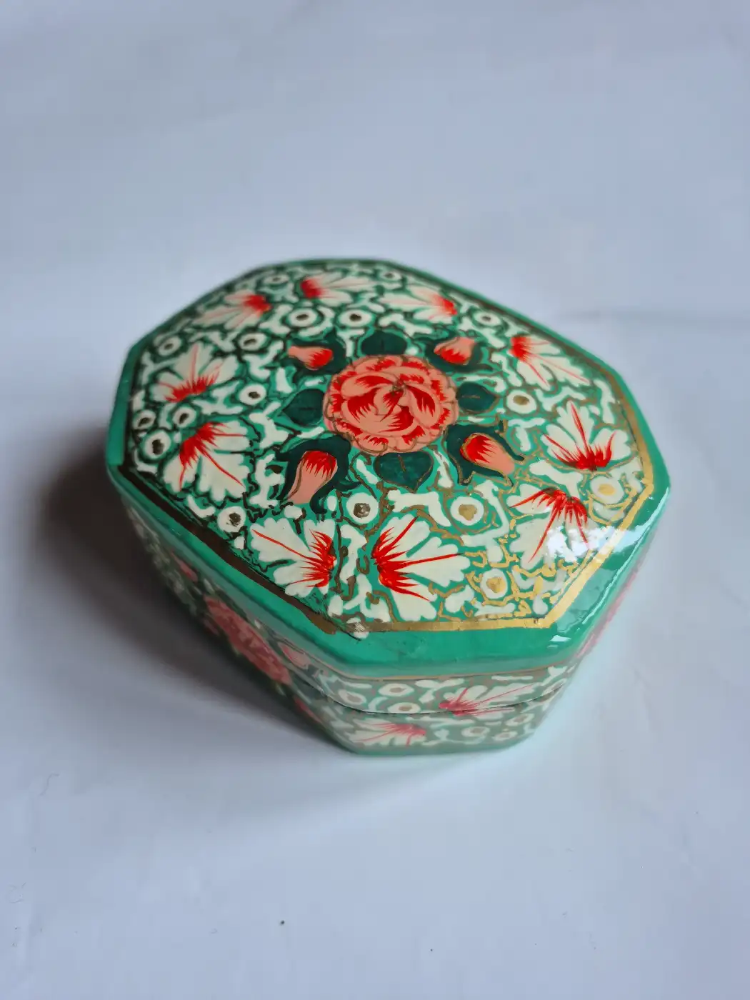 Sabz Kashmiri Paper Mache Box 3 x 4 Inch Floral Design