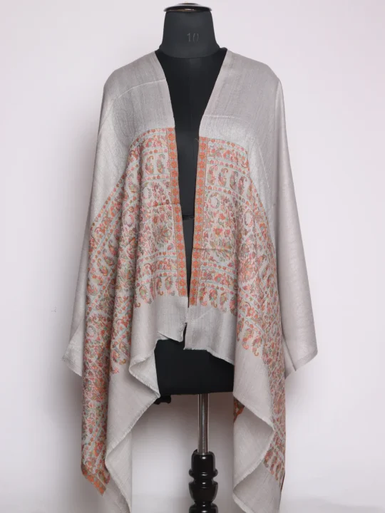 Rafiya Kashmiri Kani Work Fine Wool Stole | Grey