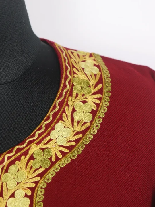 Shafia Kashmiri Cashmilon Wool Aari Embroidery Pheran Maroon - Image 3