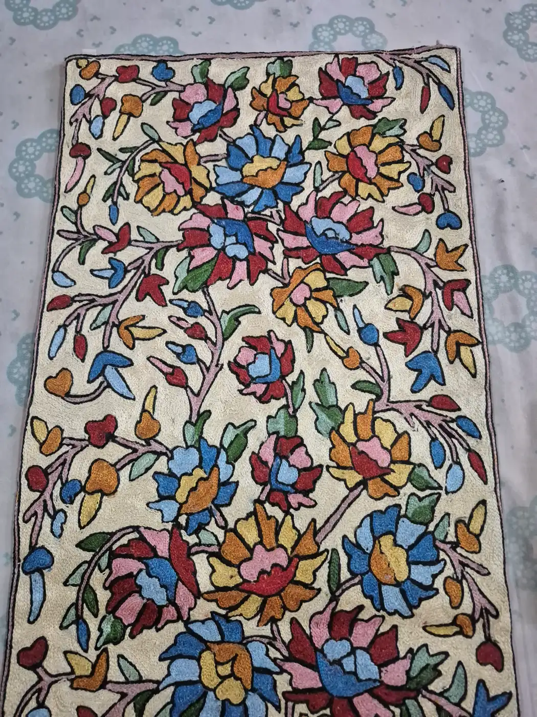 Bangus Kashmiri Handmade Silk Thread Chain Stitch Embroidery Runner 4*1.5ft - Image 4