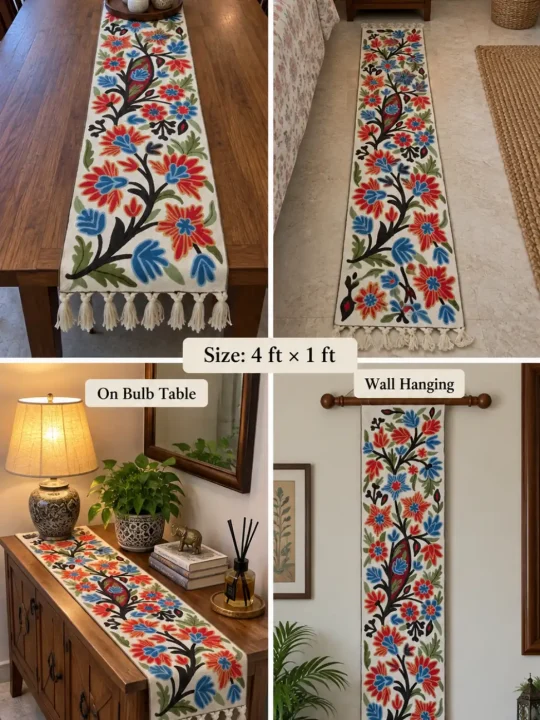 Sonamarg Kashmiri Handmade Silk Thread Chain Stitch Embroidery Runner 4*1ft - Image 2