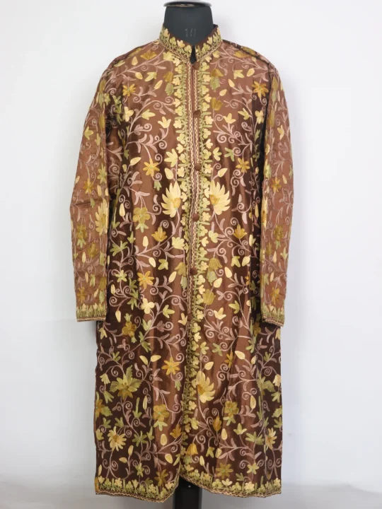 Kashmiri Brown Long Jaal Aari Embroidred Coat Suhana