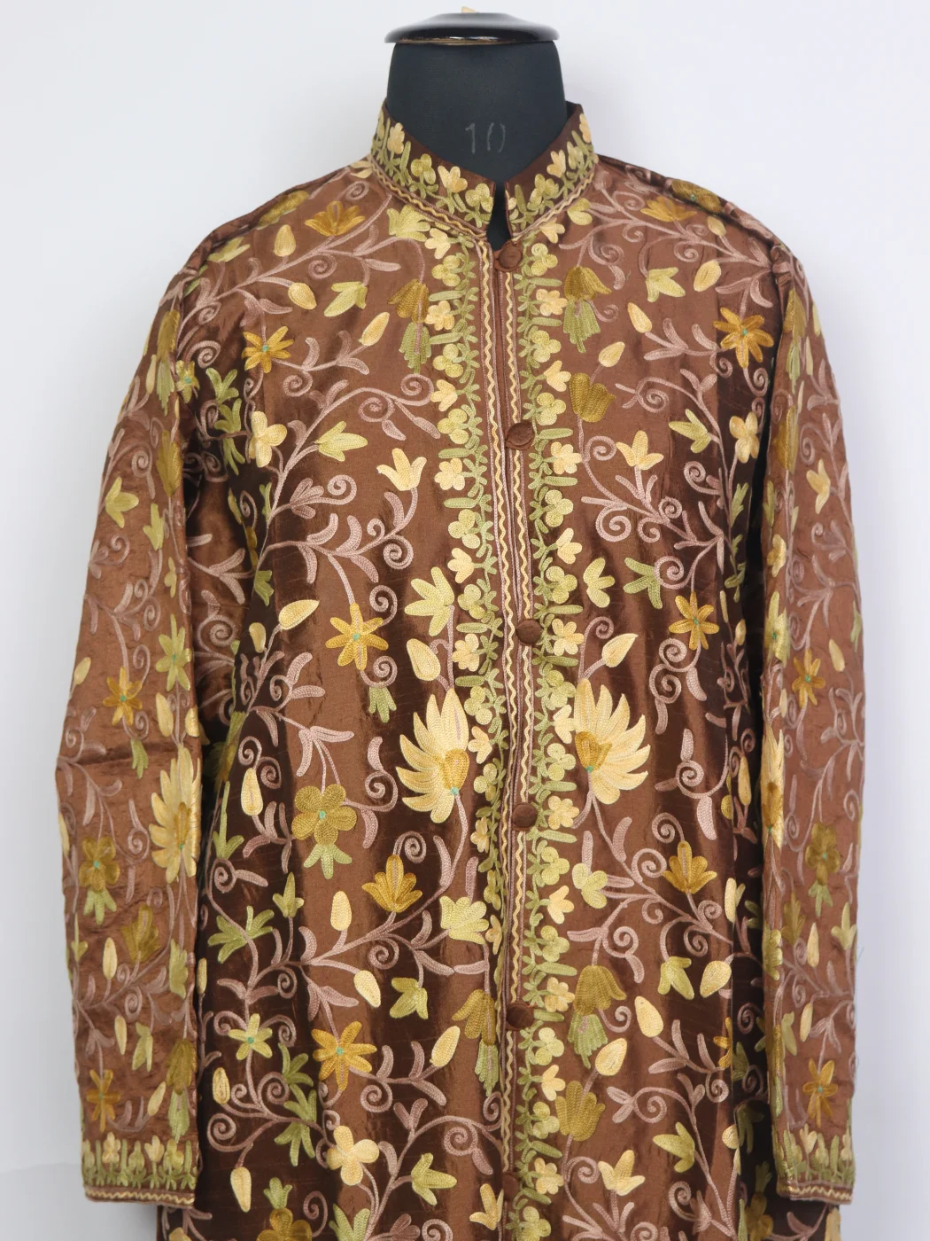 Kashmiri Brown Long Jaal Aari Embroidred Coat Suhana - Image 2