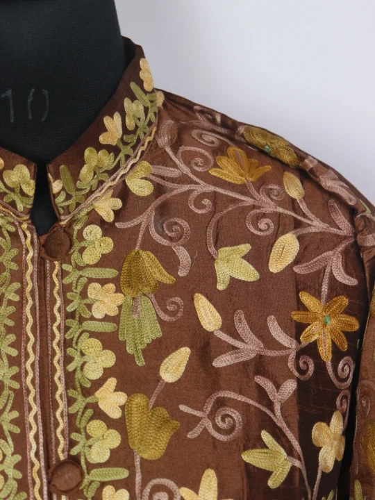 Kashmiri Brown Long Jaal Aari Embroidred Coat Suhana - Image 3