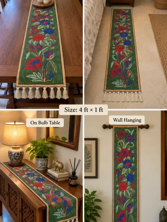 Varmul Kashmiri Handmade Silk Thread Chain Stitch Embroidery Runner 4*1ft - Image 2