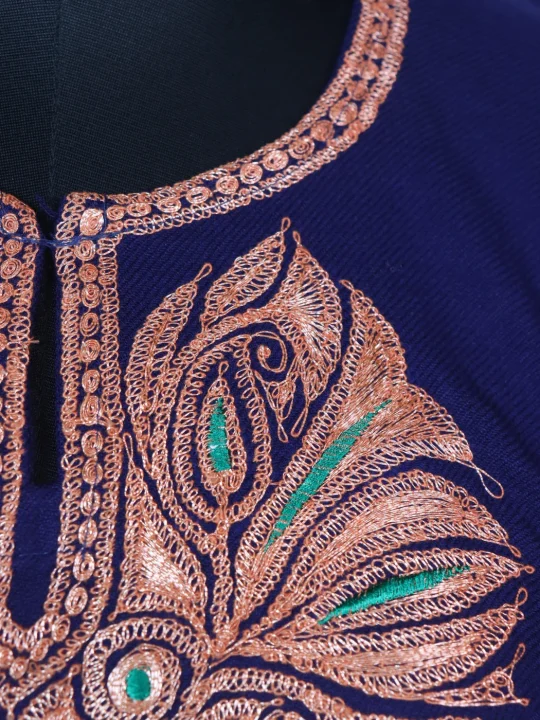 Kausar Kashmiri 3 Piece Pheran Set In Cashmilon Wool With Tilla Embroidery | Navy Blue - Image 3