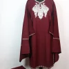 Shagufta Kashmiri 3 Piece Pheran Set In Cashmilon Wool With Tilla Embroidery | Maroon