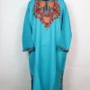 Aabida Kashmiri Pheran In Count Wool With  Aari Embroidery | Turquoise