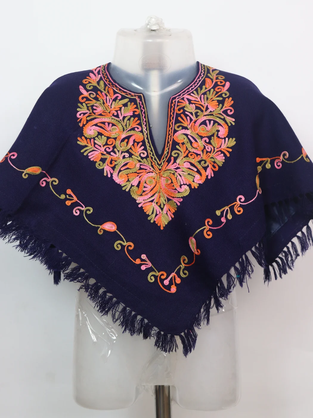 Woolen Kashmiri Poncho In Cashmilon With Aari Work For Baby Girls | Salma | Blue