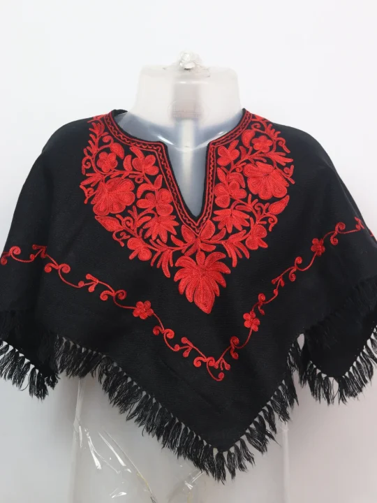 Woolen Kashmiri Poncho In Black  Cashmilon With Aari Work For Baby Girls | Dua