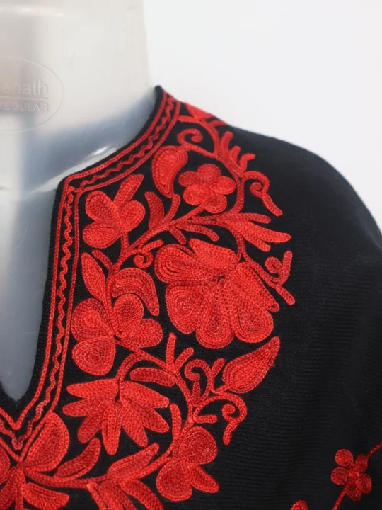 Woolen Kashmiri Poncho In Black  Cashmilon With Aari Work For Baby Girls | Dua - Image 2