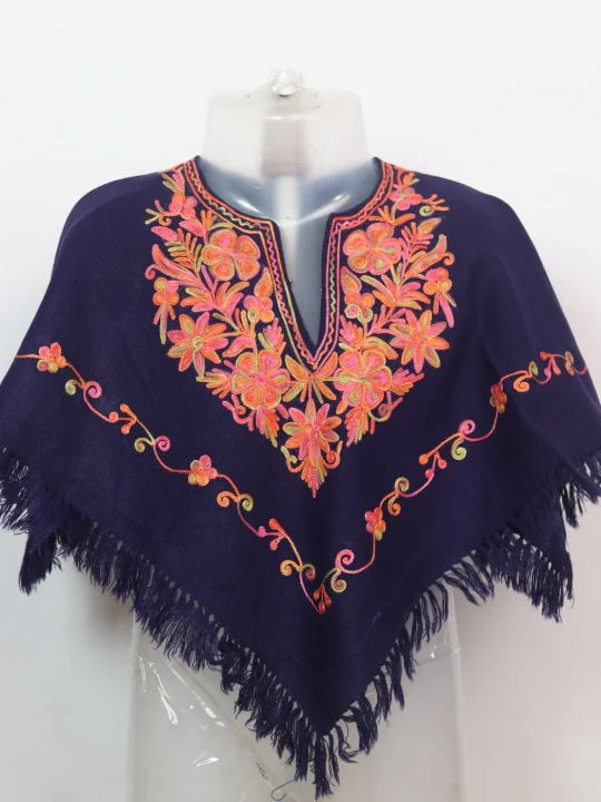 Baby Girls Poncho In Kashmiri Cashmilon With Aari Work | Blue | Safa