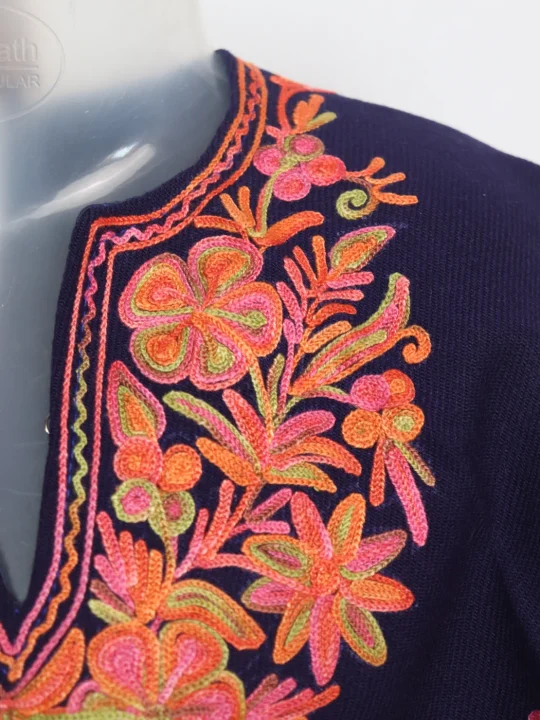 Baby Girls Poncho In Kashmiri Cashmilon With Aari Work | Blue | Safa - Image 2